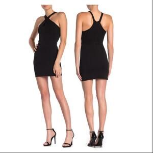 Velvet Torch Cross Front Halter Mini Dress, Sz L